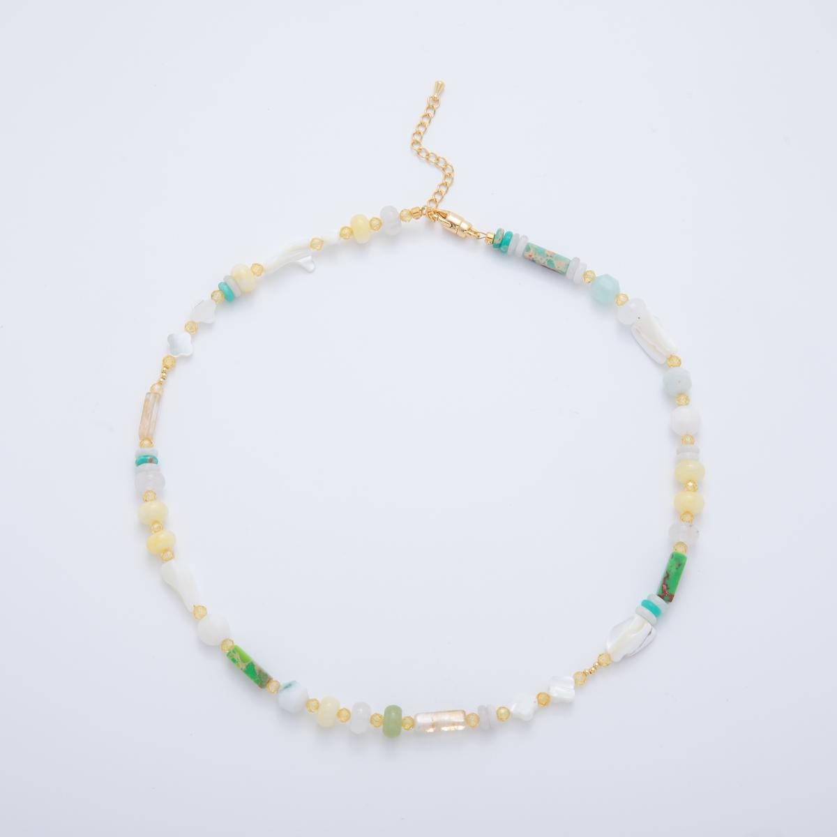 Clear White Rainbow Multi Gemstone Necklace, Natural Semi-Precious Rondelle Beads 18k Gold Filled Necklace Handmade WA-3314