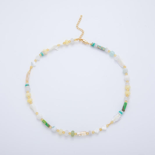 Clear White Rainbow Multi Gemstone Necklace, Natural Semi-Precious Rondelle Beads 18k Gold Filled Necklace Handmade WA-3314