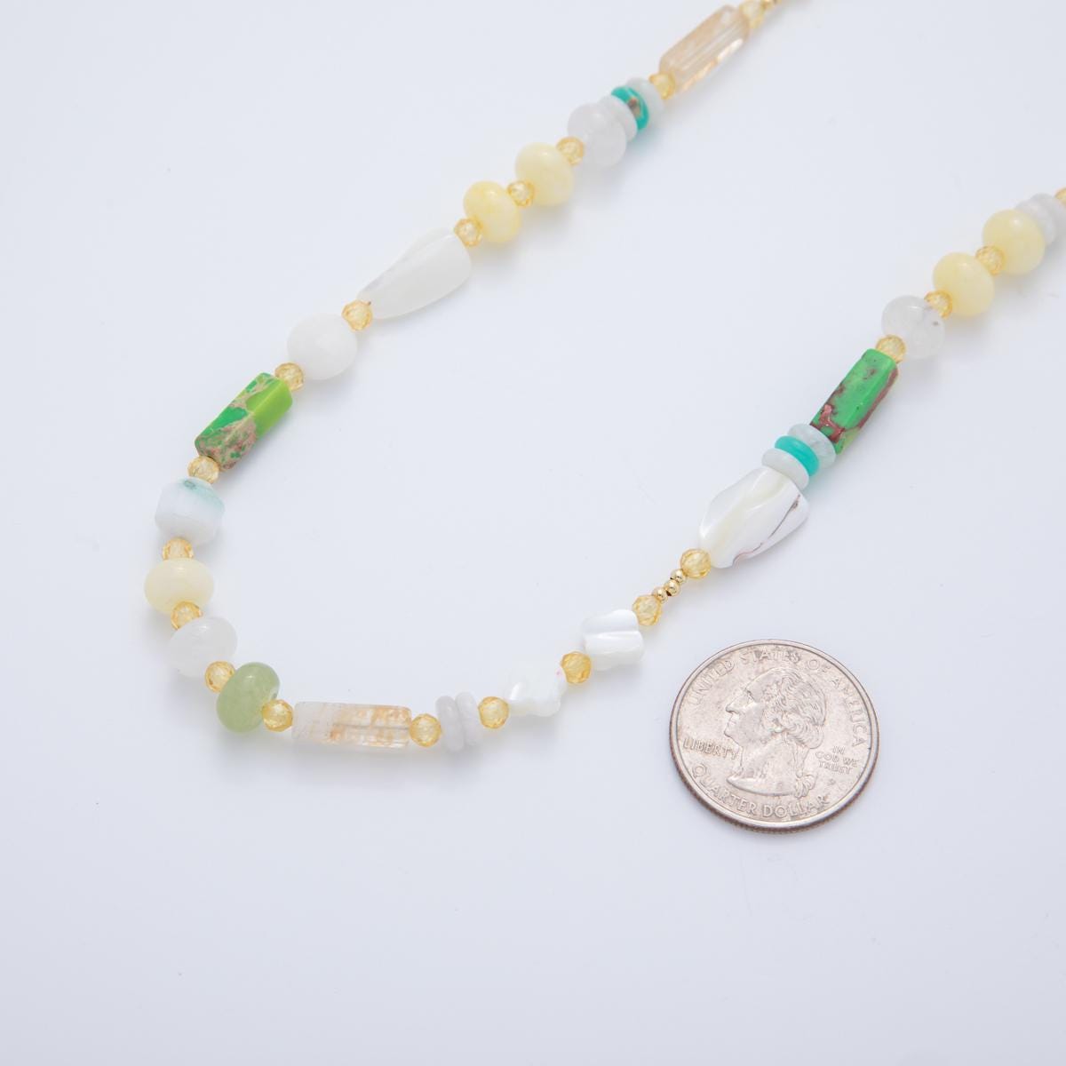 Clear White Rainbow Multi Gemstone Necklace, Natural Semi-Precious Rondelle Beads 18k Gold Filled Necklace Handmade WA-3314