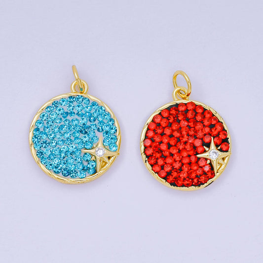24K Gold Filled 18mm Blue and Red Micro Paved CZ Stars & Moon Constellations Charm | AH-672