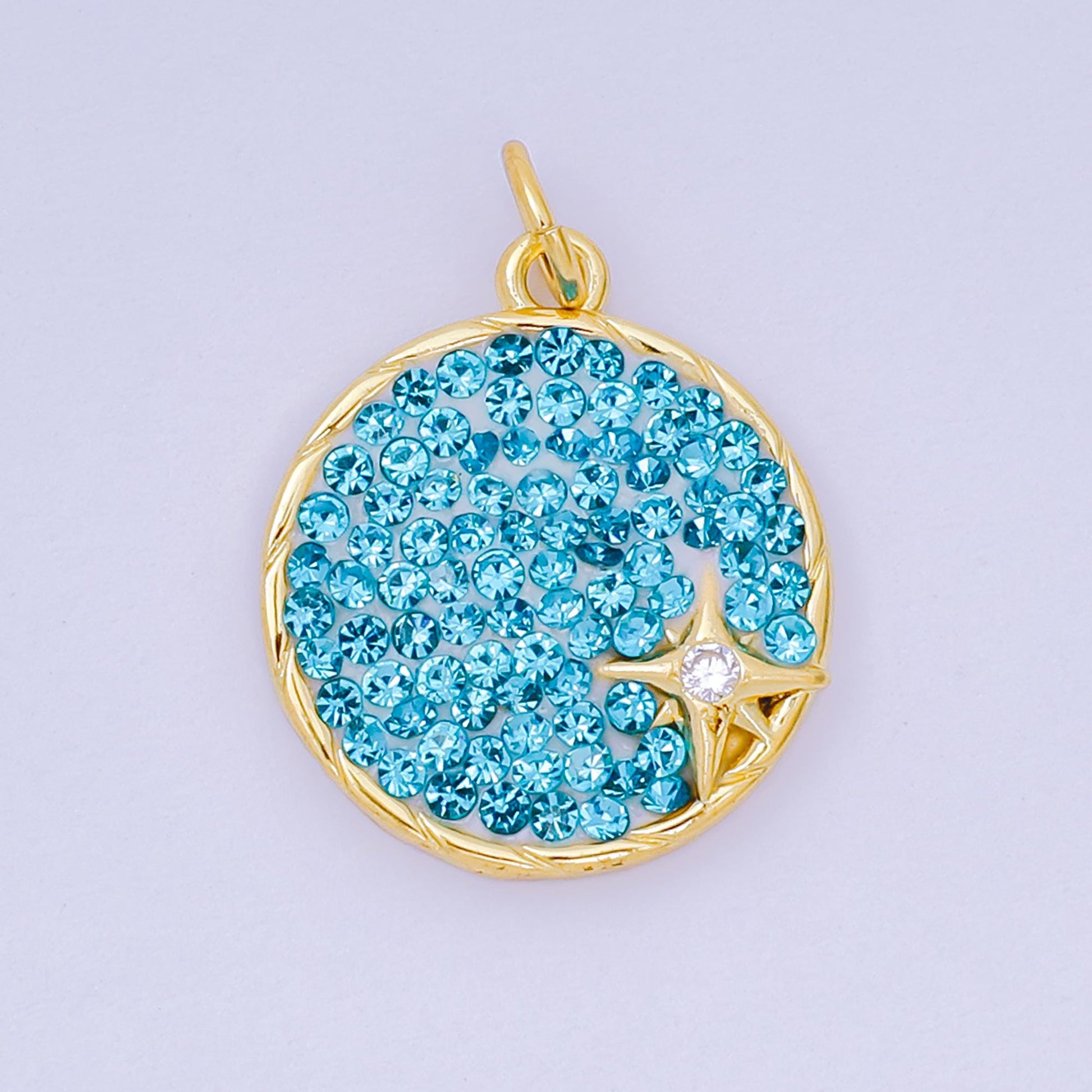 24K Gold Filled 18mm Blue and Red Micro Paved CZ Stars & Moon Constellations Charm | AH-672