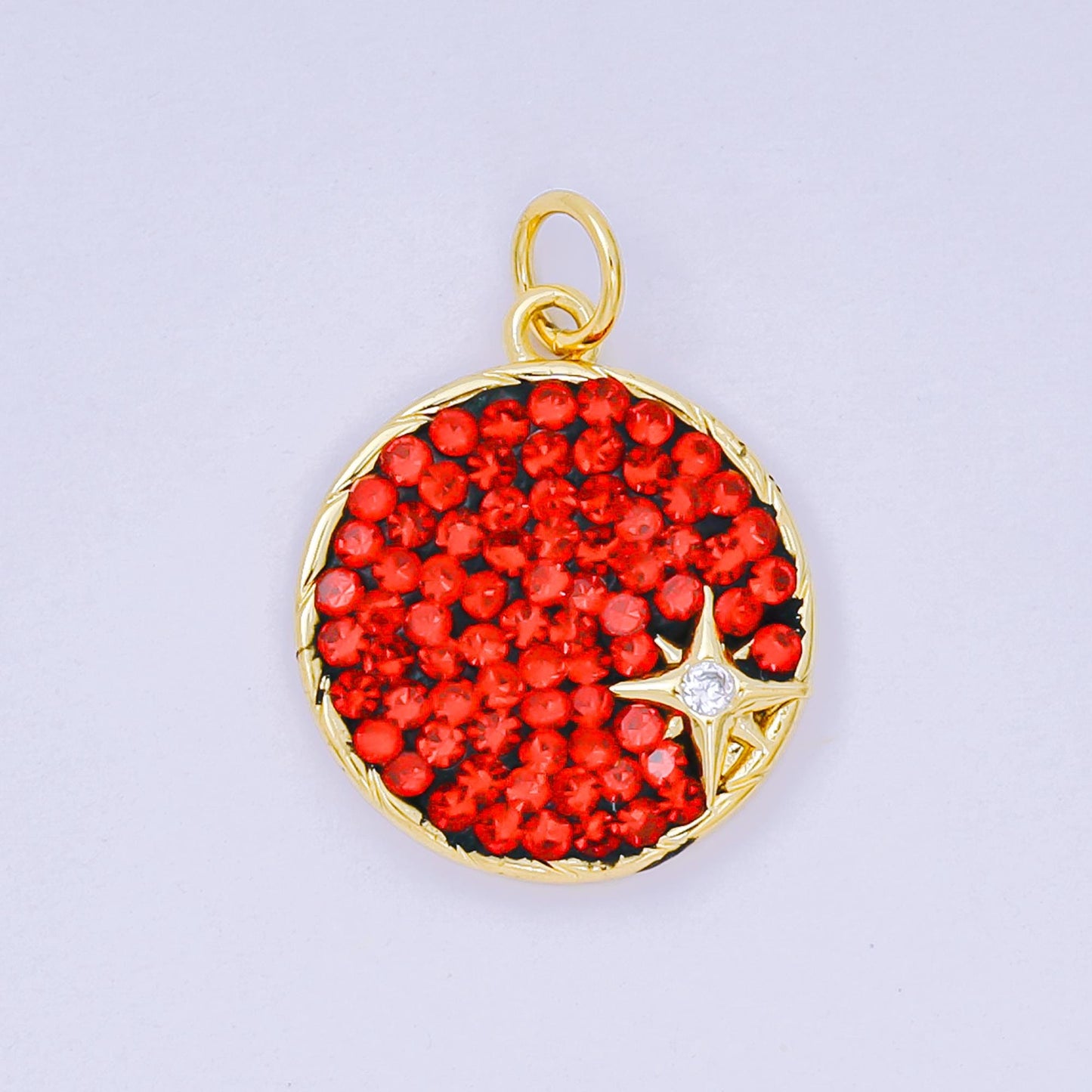 24K Gold Filled 18mm Blue and Red Micro Paved CZ Stars & Moon Constellations Charm | AH-672