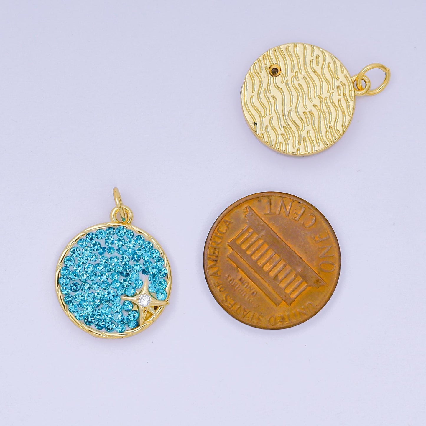 24K Gold Filled 18mm Blue and Red Micro Paved CZ Stars & Moon Constellations Charm | AH-672