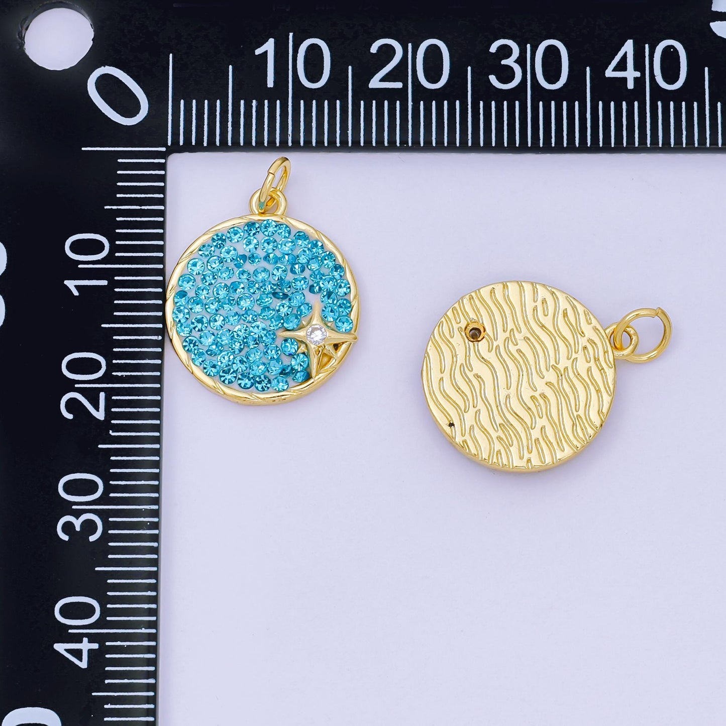 24K Gold Filled 18mm Blue and Red Micro Paved CZ Stars & Moon Constellations Charm | AH-672