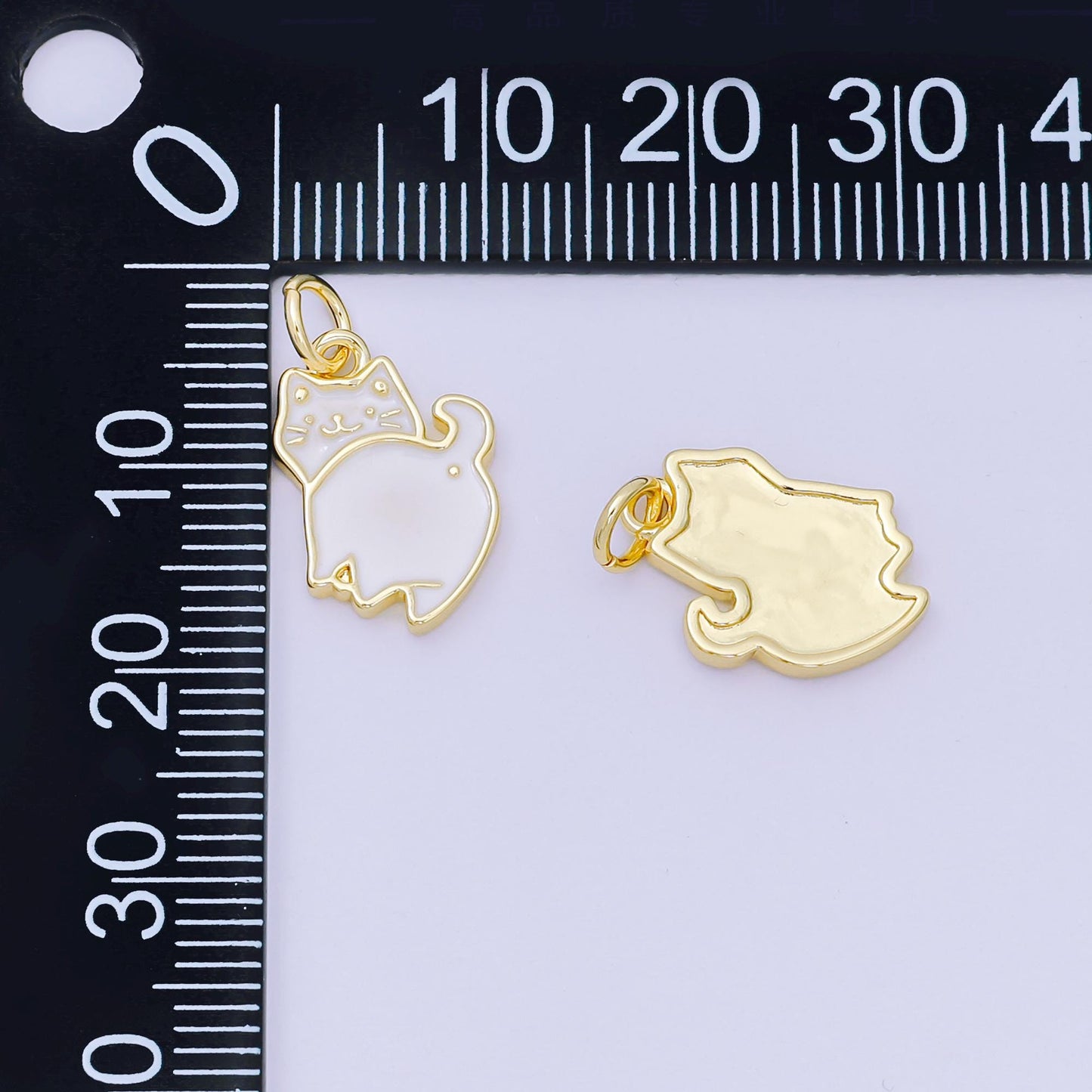 24K Gold Filled 15mm White Enamel Cat Animal Charm | AH-673