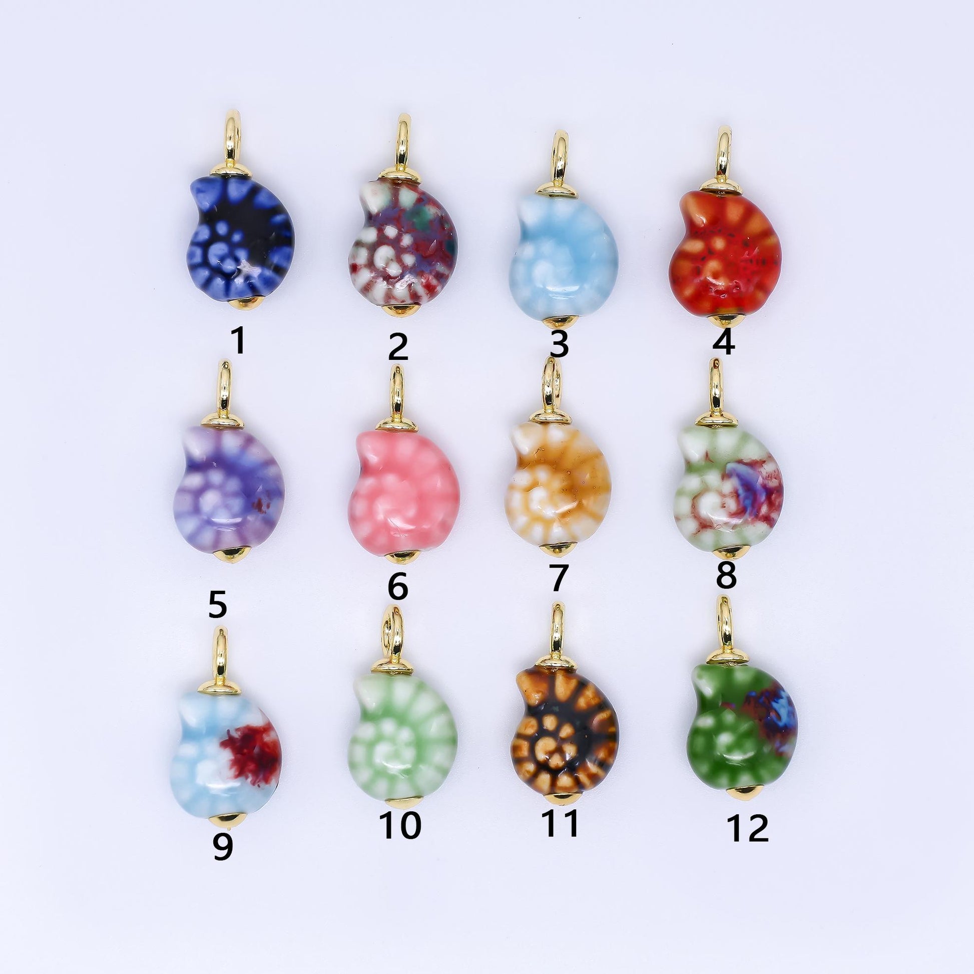 Color Ceramic Conch Sea Shell Pendant 24K Gold Filled Beach Blue Porcelain Sea Snail Conch Shell Charm For Necklace Bracelet Component N-339
