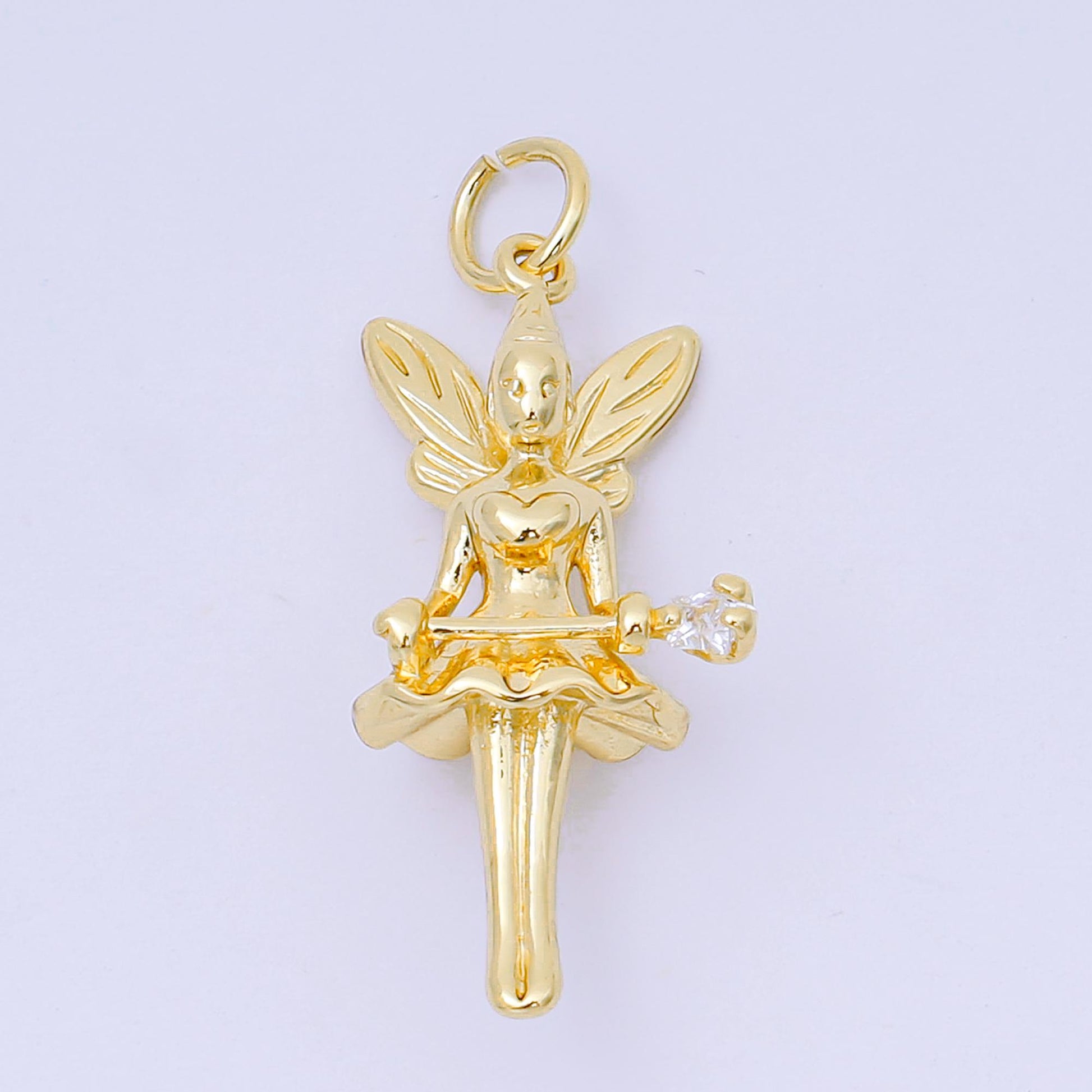 Dainty Gold fairy pendant art nouveau pixie gold charms whimsical faerie fairie fantasy wholesale jewelry supply AC-1582