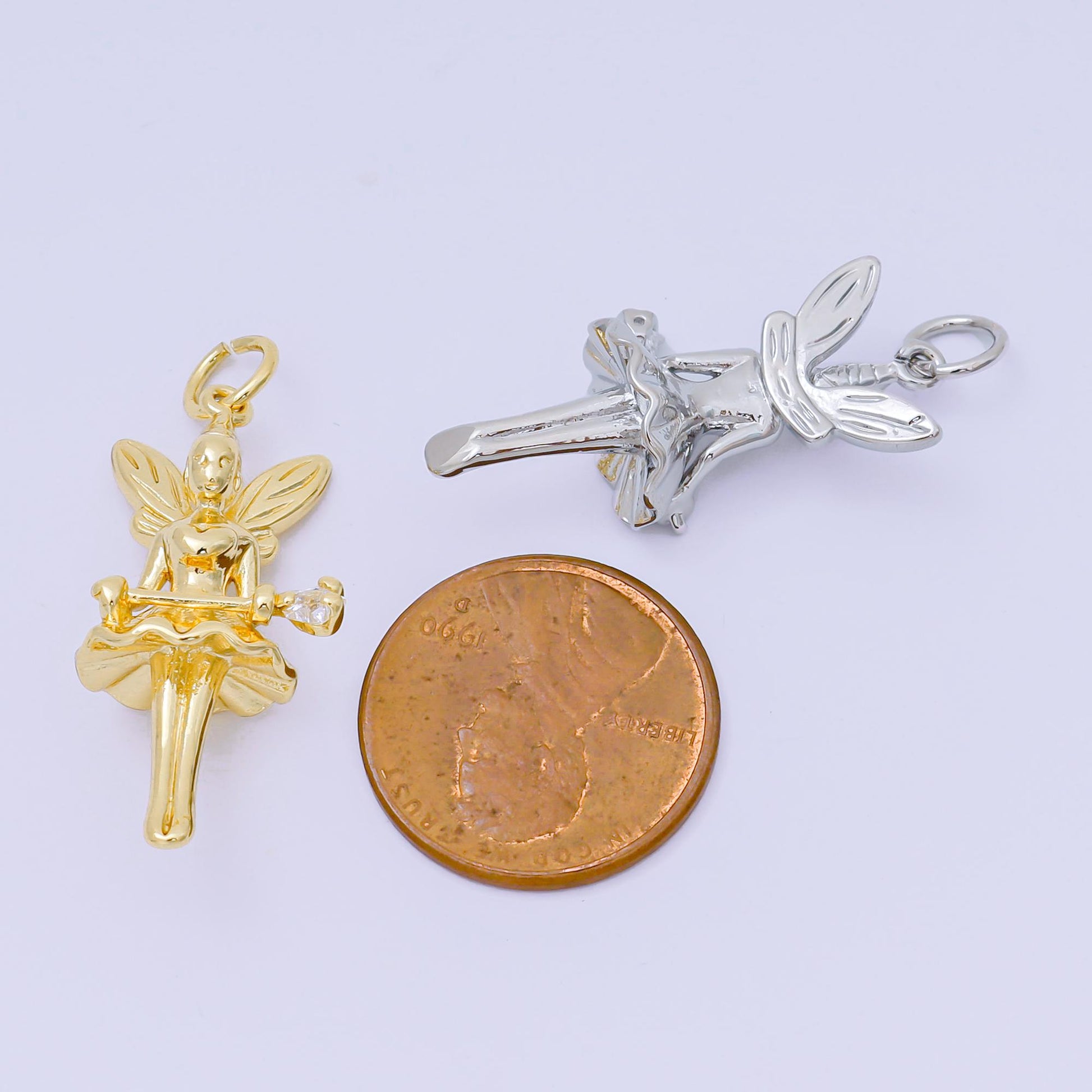 Dainty Gold fairy pendant art nouveau pixie gold charms whimsical faerie fairie fantasy wholesale jewelry supply AC-1582