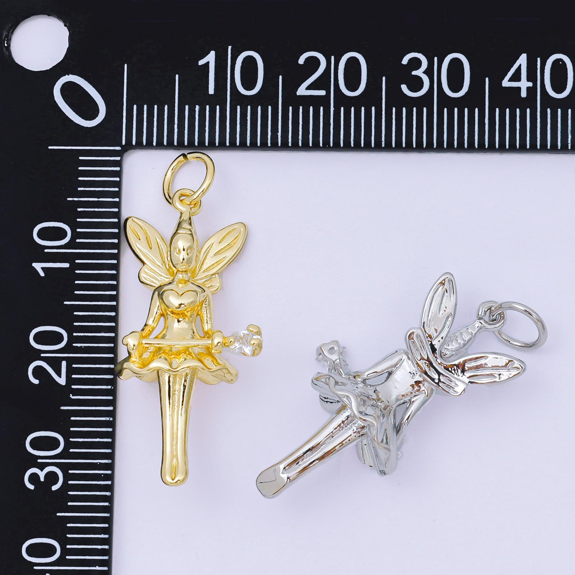 Dainty Gold fairy pendant art nouveau pixie gold charms whimsical faerie fairie fantasy wholesale jewelry supply AC-1582