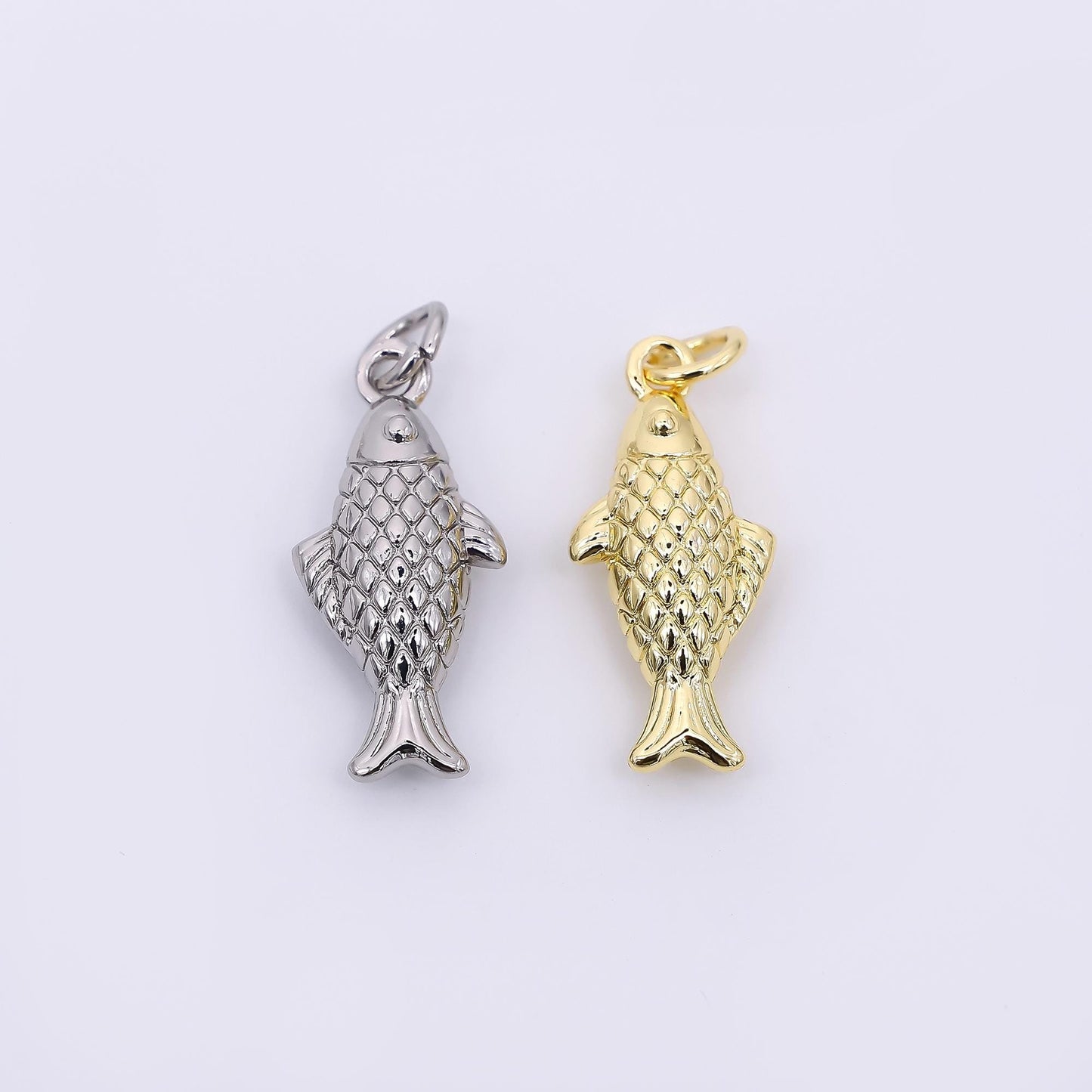 Dainty 3d fish charms 24k gold filled fish pendant gold fish charm bracelet necklace for diy jewelry making supply AH-583