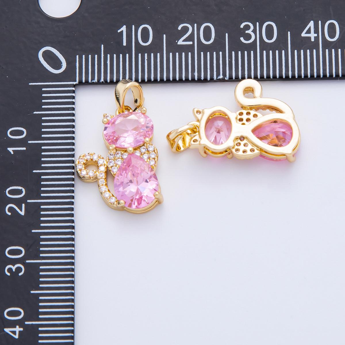 18k Gold Filled Cat Pendant Pink and Purple CZ Stone Charm Cute Animal Jewelry Supplies for DIY Necklace Making AF1122
