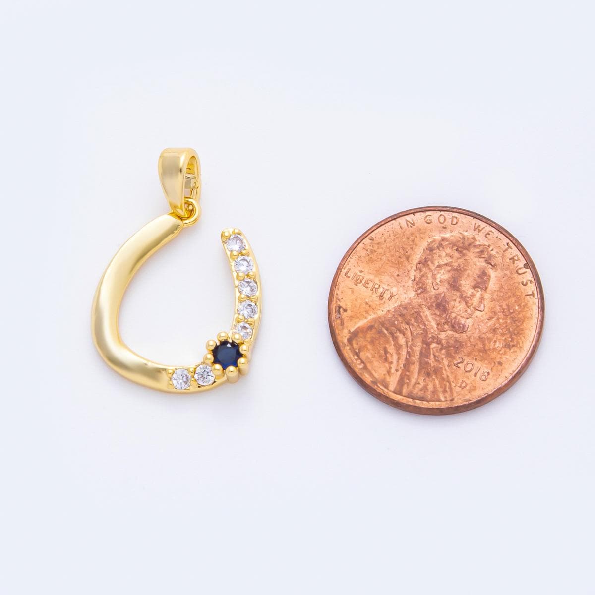 18k Gold Filled Horseshoe Pendant Blue CZ Stone Charm Cute Lucky Jewelry Supplies for DIY Necklace Making AF-1123