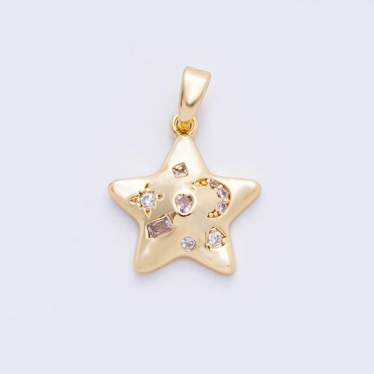 Dainty 18k Gold Filled Star Pendant Clear CZ Stone Charm Cute Celestial Jewelry Supplies for DIY Necklace Making AF-1125