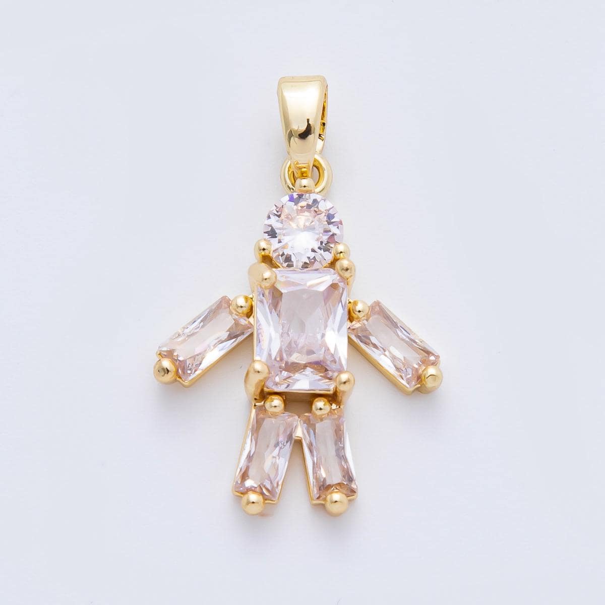 18k Gold Filled Robot Pendant Clear CZ Stone Charm Stick Men Jewelry Supplies for DIY Necklace Making AF-1126