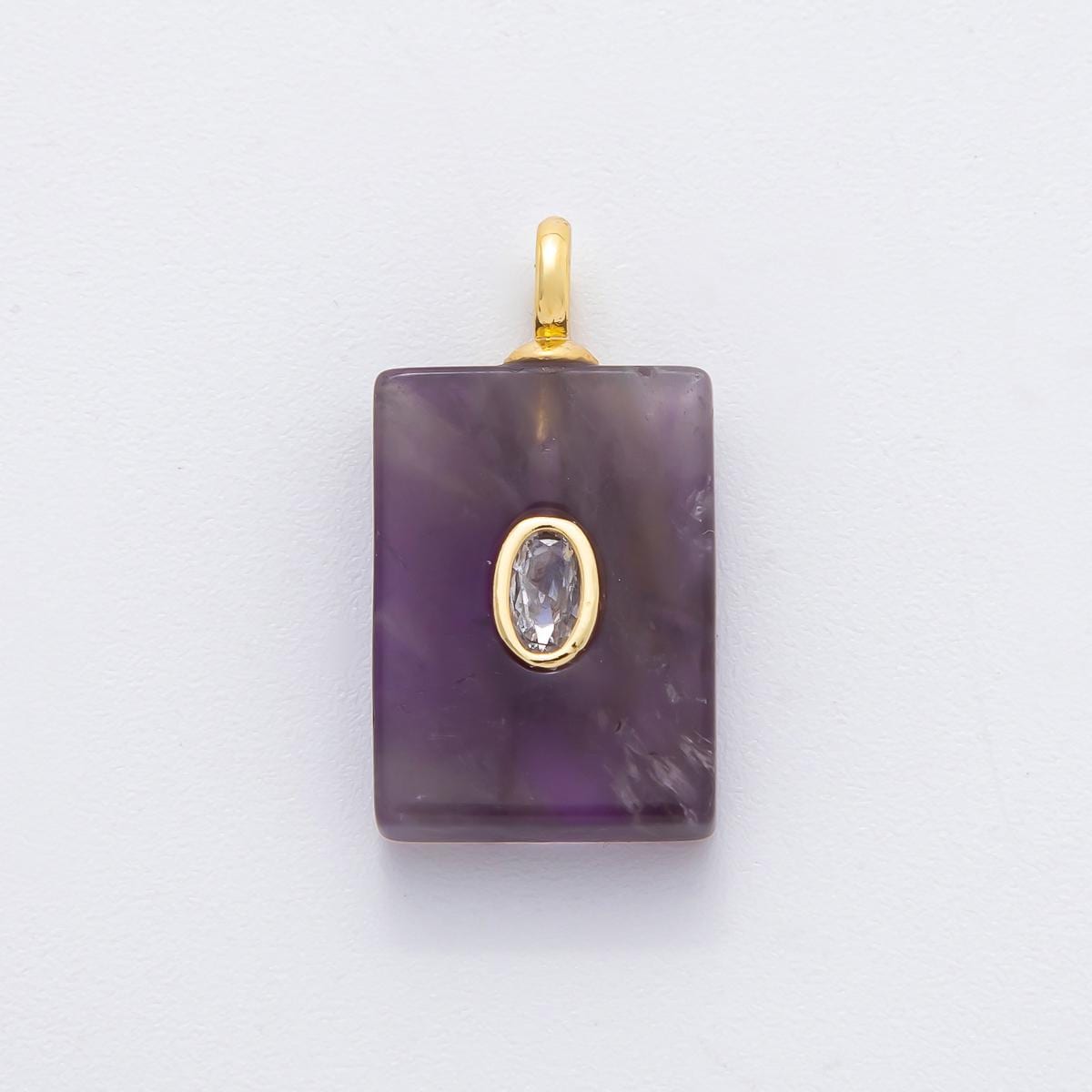 18K Gold Filled Natural Stone Tile Pendant Rectangle Gemstone Charm Bracelet Necklace for DIY Jewelry Making Supply Birthstone Jewelry N-742