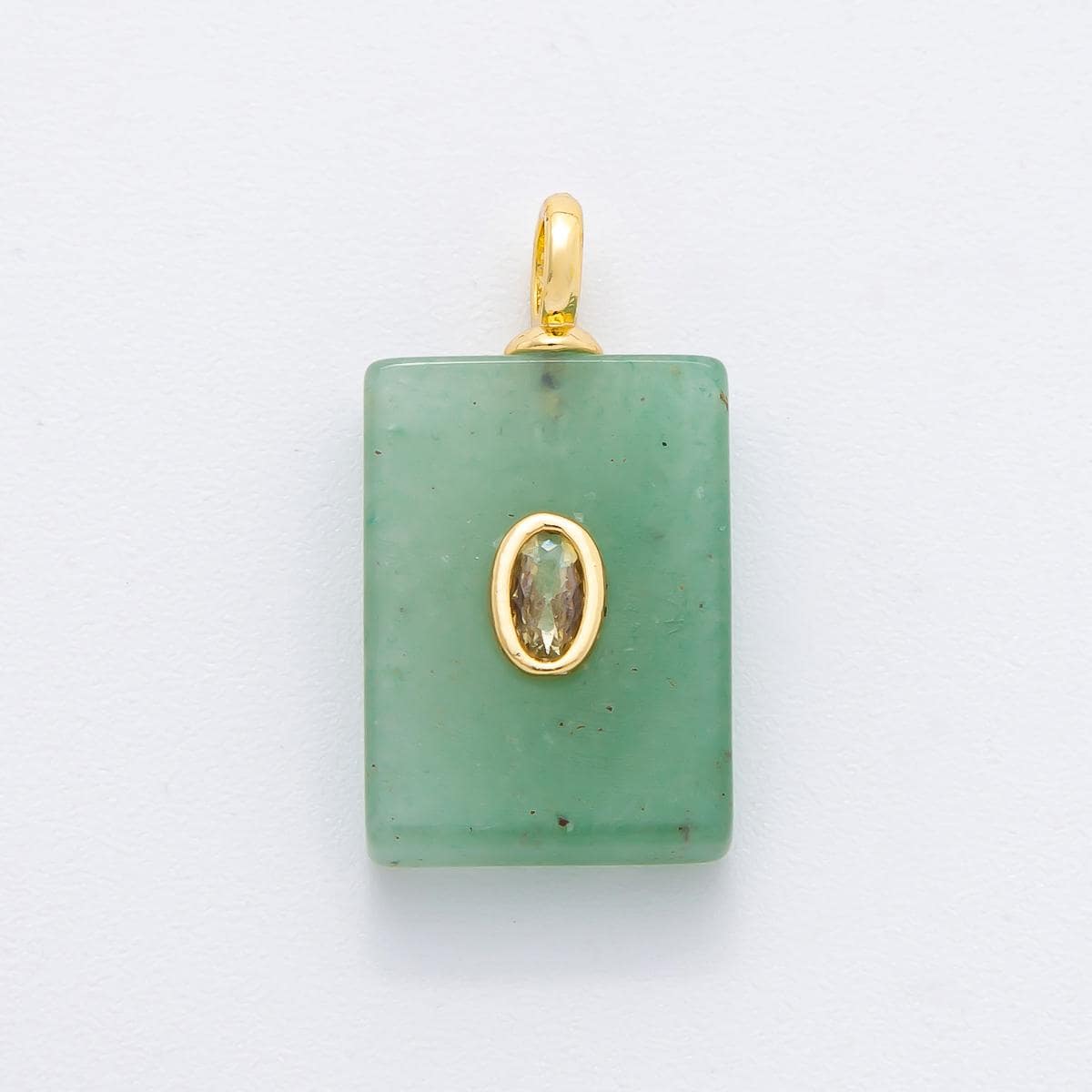 18K Gold Filled Natural Stone Tile Pendant Rectangle Gemstone Charm Bracelet Necklace for DIY Jewelry Making Supply Birthstone Jewelry N-742