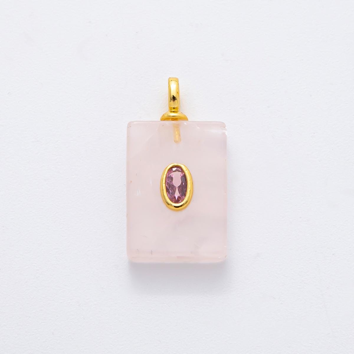 18K Gold Filled Natural Stone Tile Pendant Rectangle Gemstone Charm Bracelet Necklace for DIY Jewelry Making Supply Birthstone Jewelry N-742