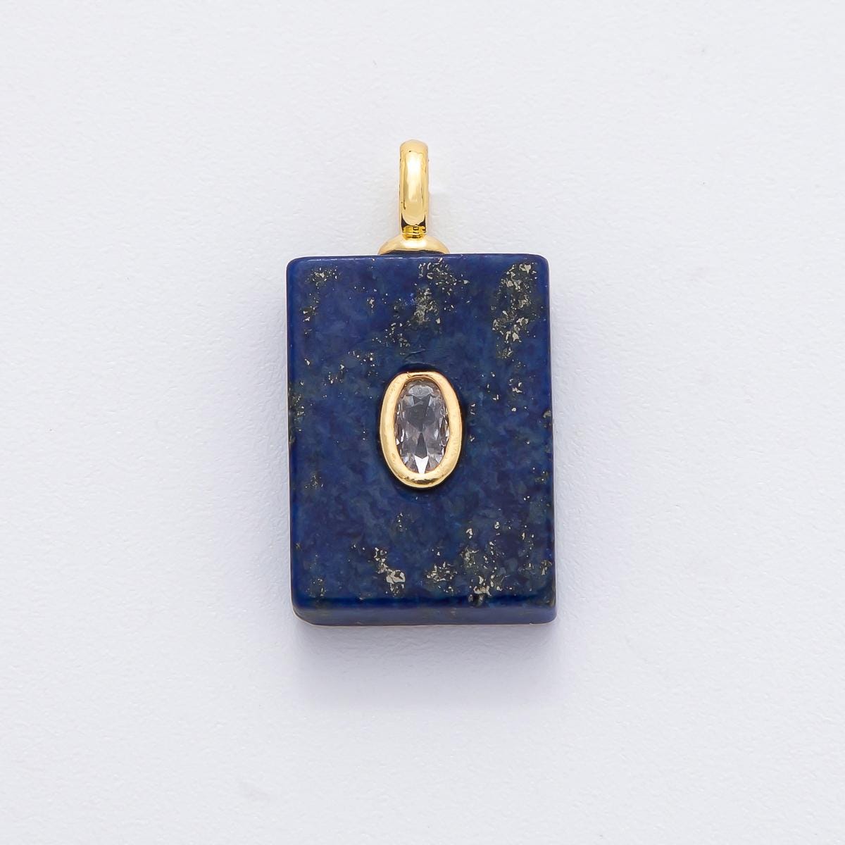 18K Gold Filled Natural Stone Tile Pendant Rectangle Gemstone Charm Bracelet Necklace for DIY Jewelry Making Supply Birthstone Jewelry N-742