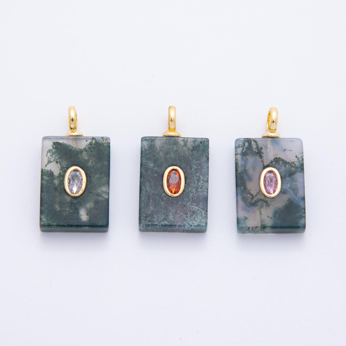 Tile Gemstone Charm For Making Necklace 18k Gold Filled Aquatic Agate Charm for Necklace Pendant N-839