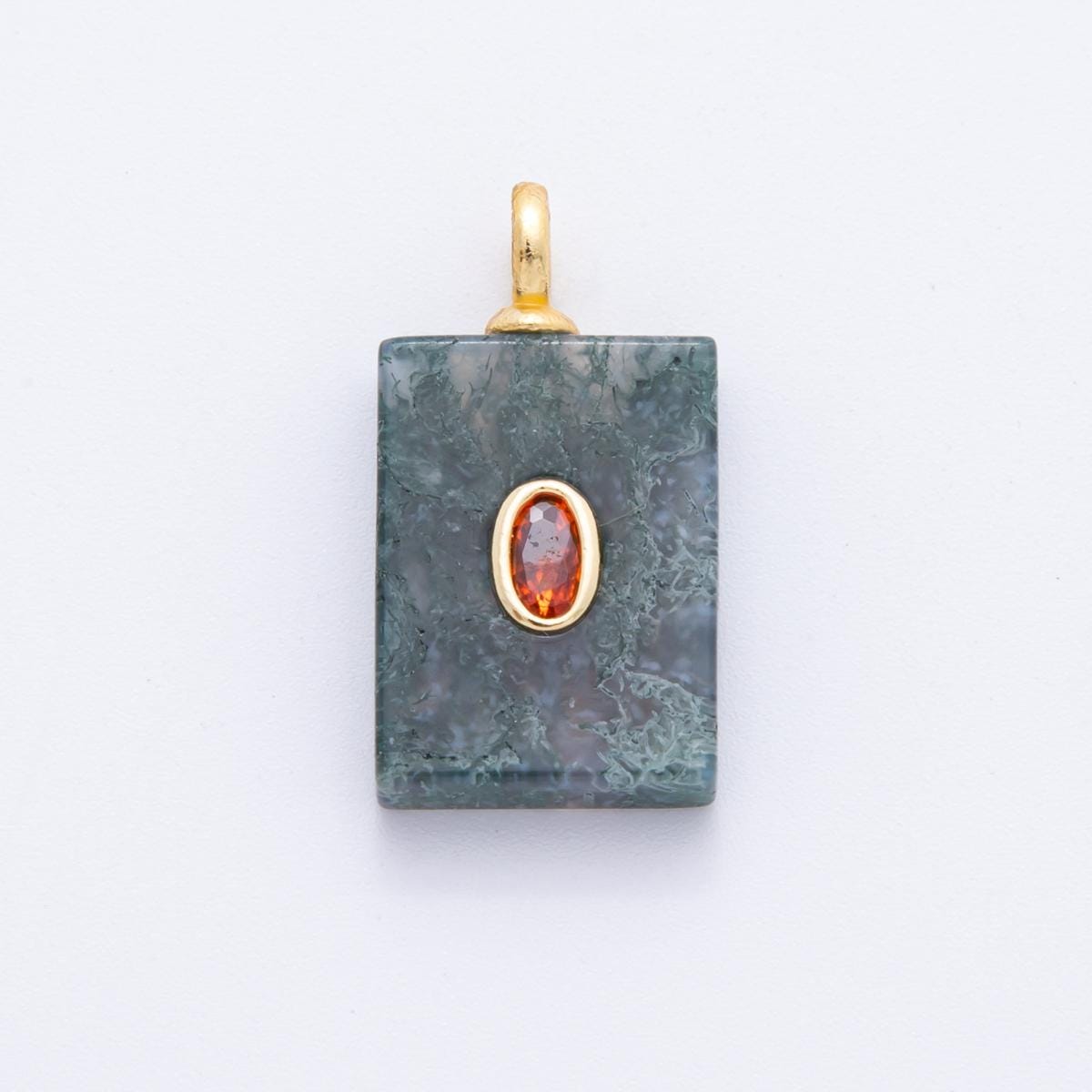 Tile Gemstone Charm For Making Necklace 18k Gold Filled Aquatic Agate Charm for Necklace Pendant N-839