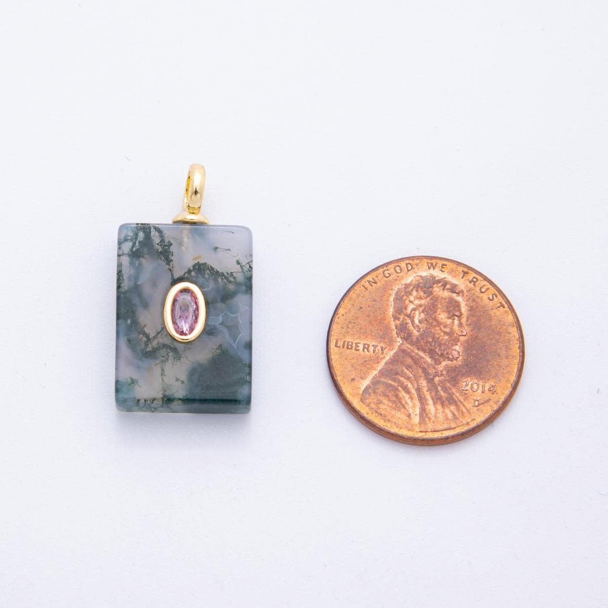 Tile Gemstone Charm For Making Necklace 18k Gold Filled Aquatic Agate Charm for Necklace Pendant N-839