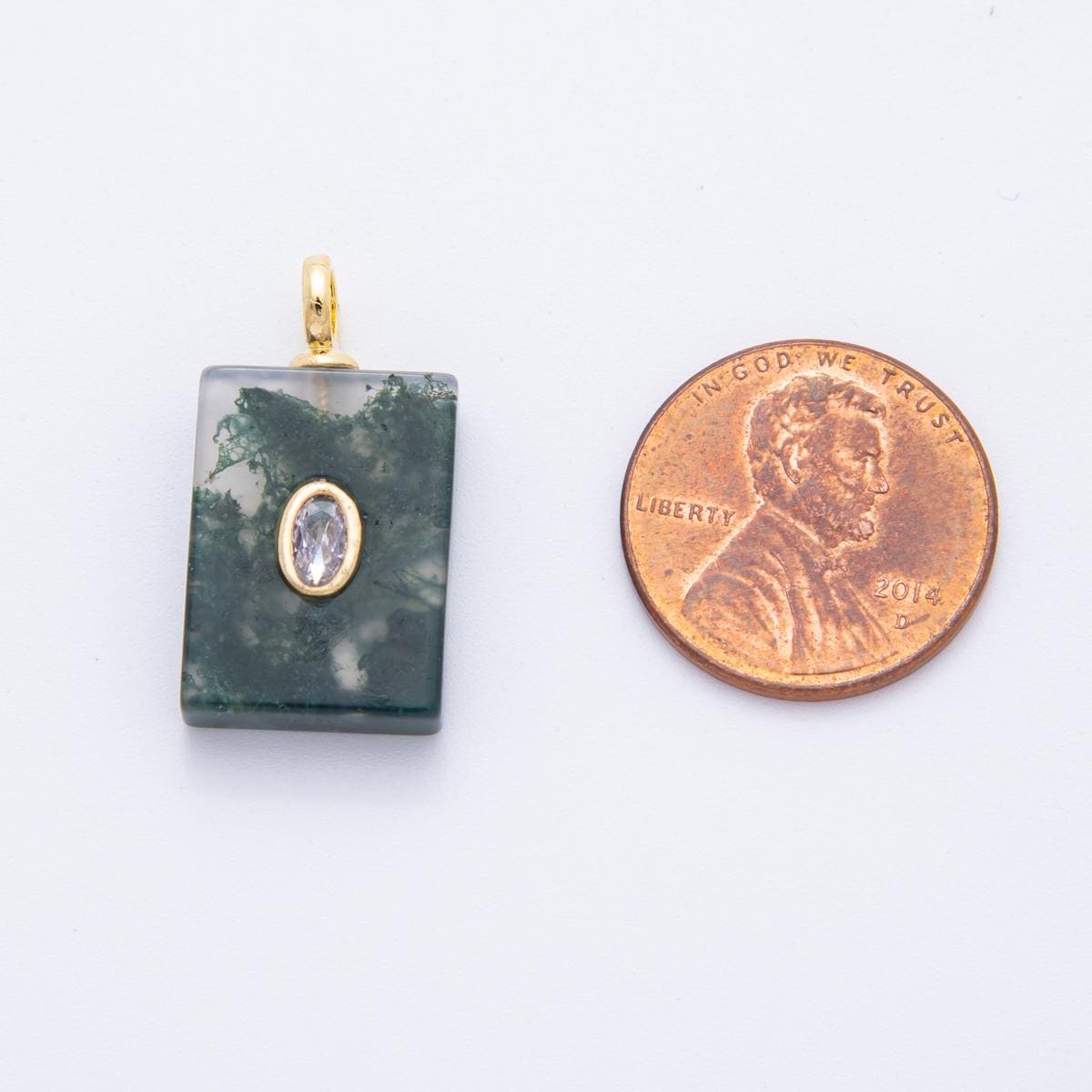 Tile Gemstone Charm For Making Necklace 18k Gold Filled Aquatic Agate Charm for Necklace Pendant N-839