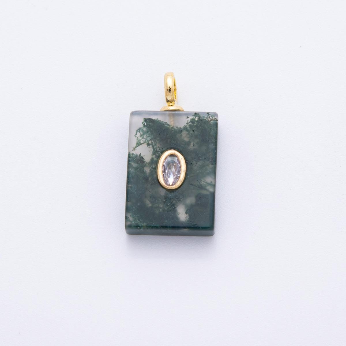 Tile Gemstone Charm For Making Necklace 18k Gold Filled Aquatic Agate Charm for Necklace Pendant N-839