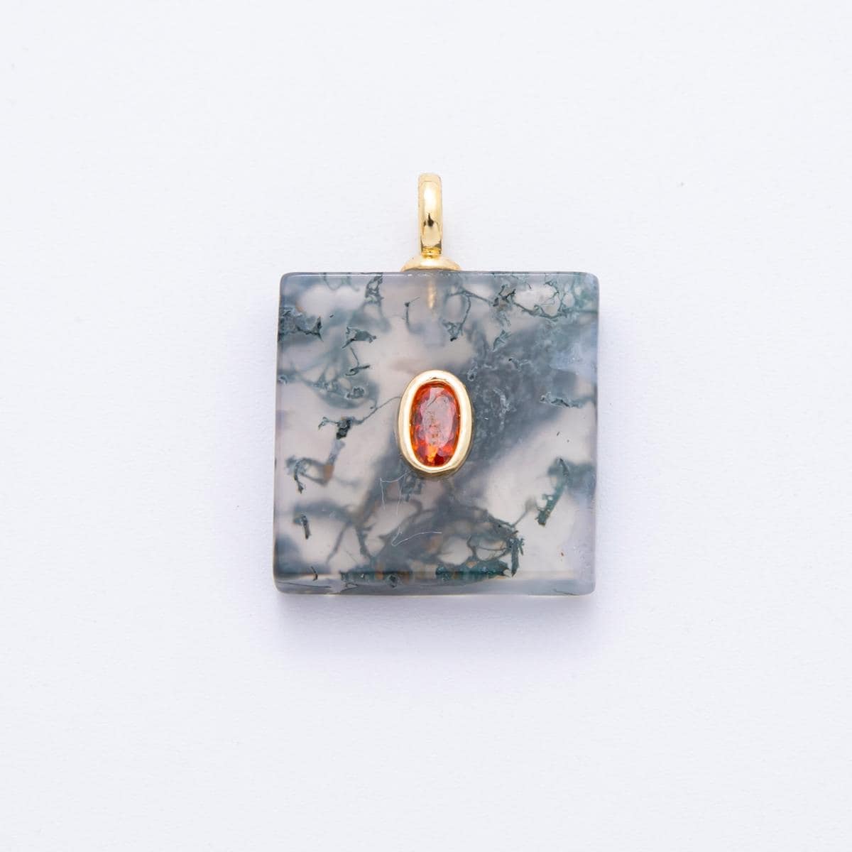 Square Tile Gemstone Charm For Making Necklace 18k Gold Filled Green Marble Aquatic Agate Charm for Necklace Pendant N-880