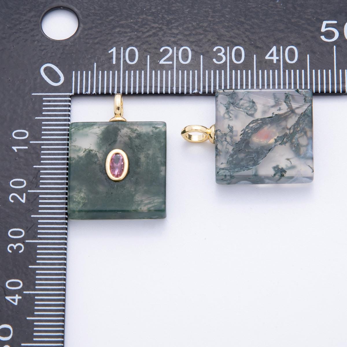 Square Tile Gemstone Charm For Making Necklace 18k Gold Filled Green Marble Aquatic Agate Charm for Necklace Pendant N-880