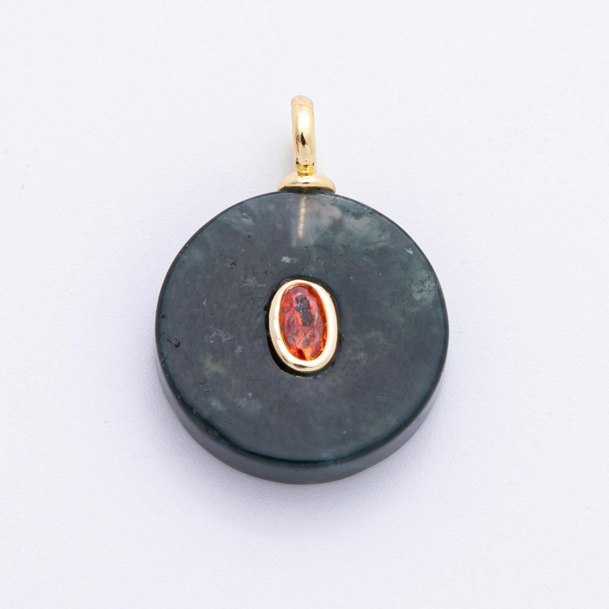 Round Coin Gemstone Charm For Jewelry Making Necklace 18k Gold Filled Green Marble Aquatic Agate Charm for Necklace Pendant N-996