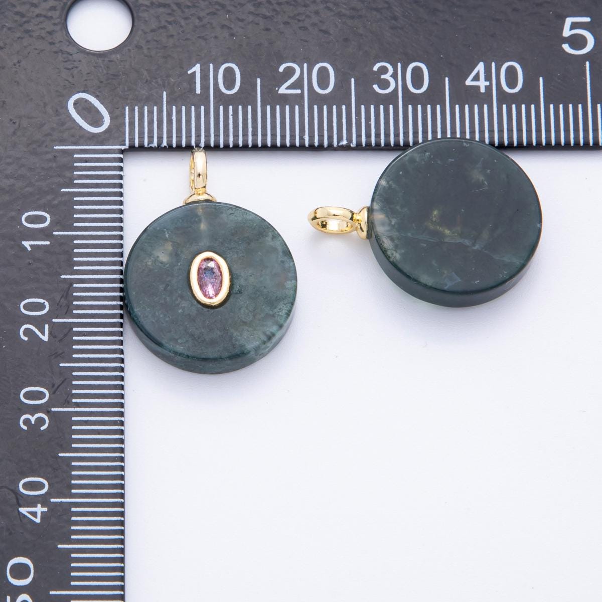 Round Coin Gemstone Charm For Jewelry Making Necklace 18k Gold Filled Green Marble Aquatic Agate Charm for Necklace Pendant N-996