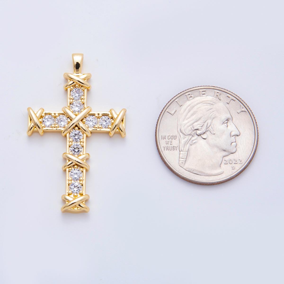 18k Gold Filled Cross Pendant with CZ Stone Charm Christian Catholic Religious Jewelry Supplies for DIY Necklace Making N-655