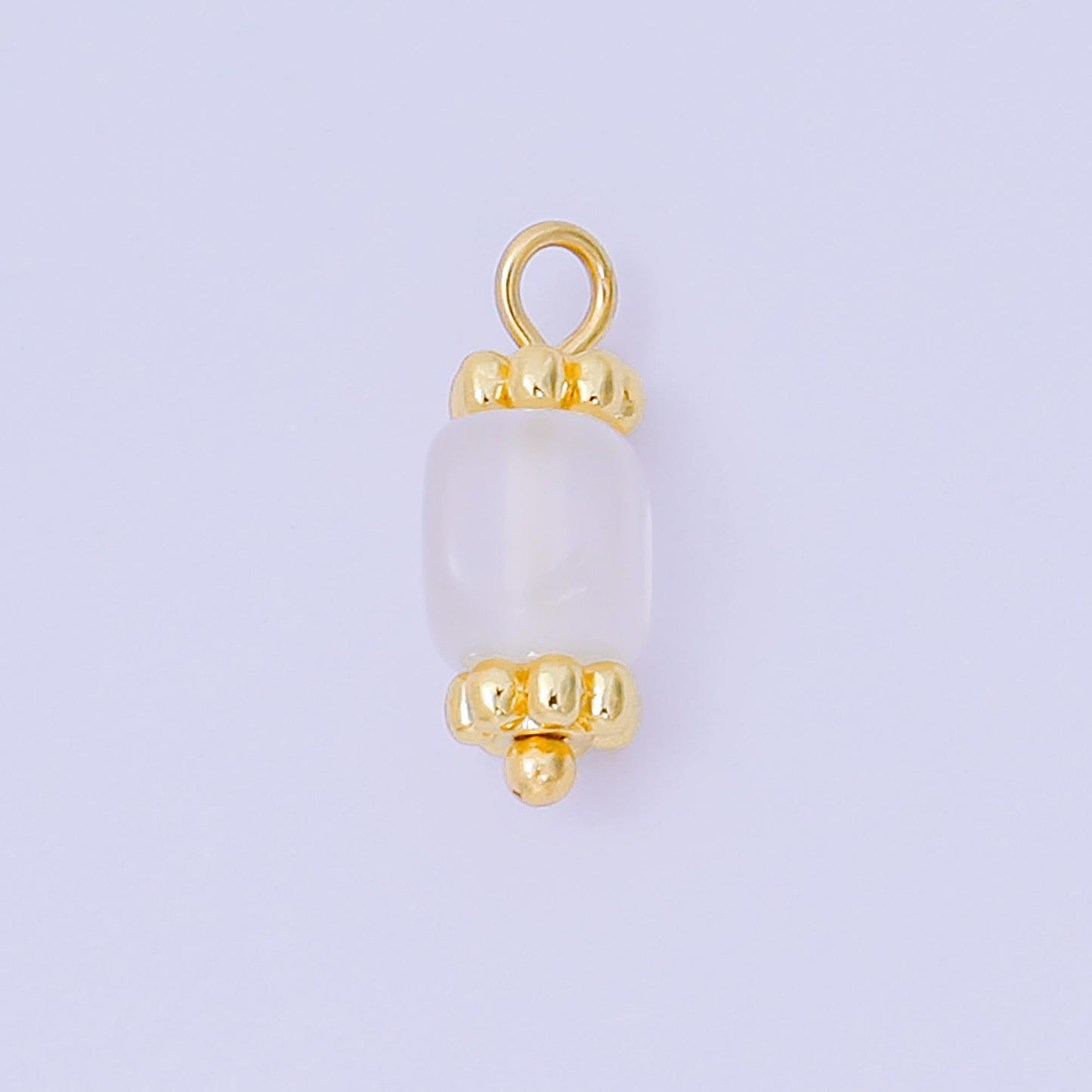 24K Gold Filled 12mm White Acrylic Art Barrel Bead Crown Charm | AH-664