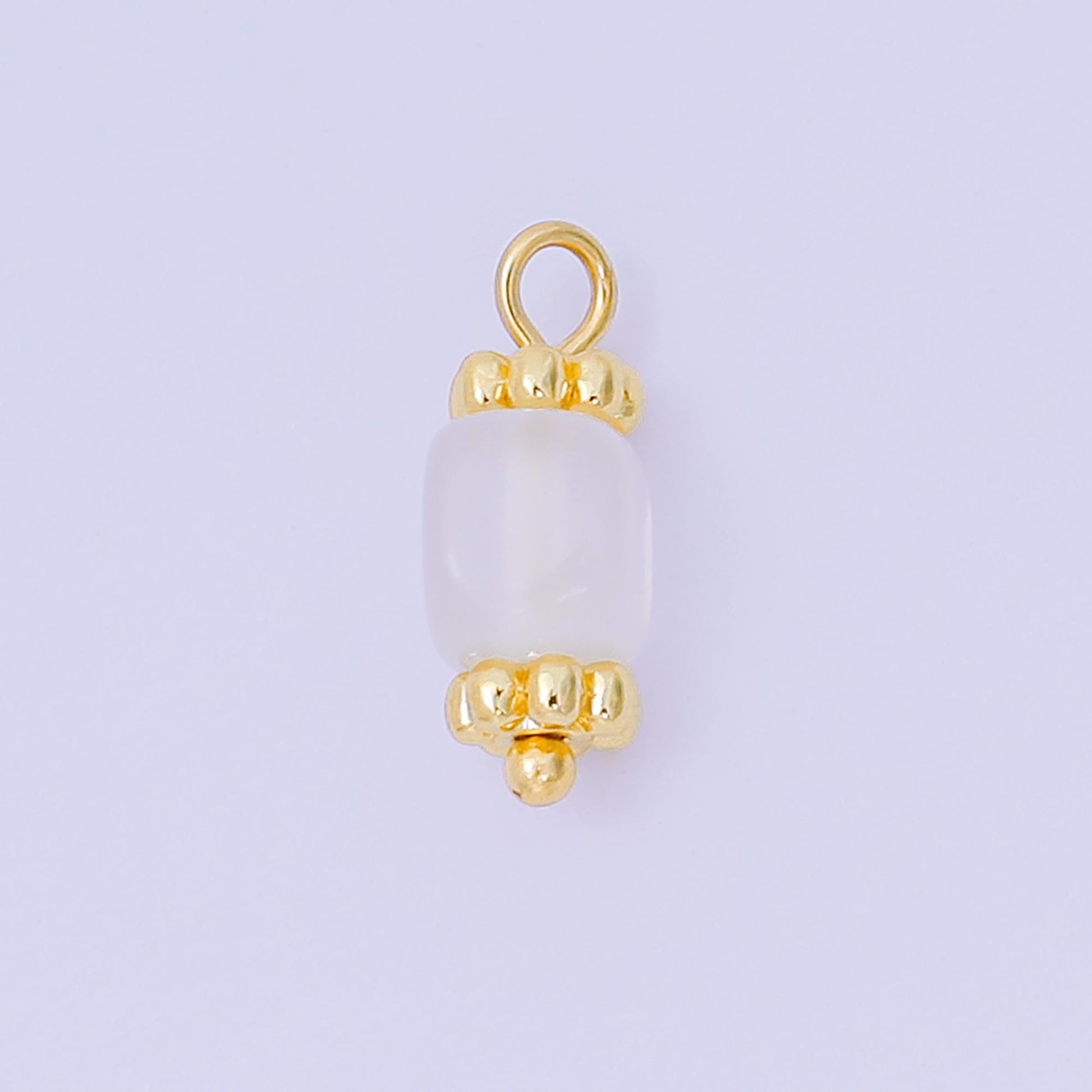 24K Gold Filled 12mm White Acrylic Art Barrel Bead Crown Charm | AH-664