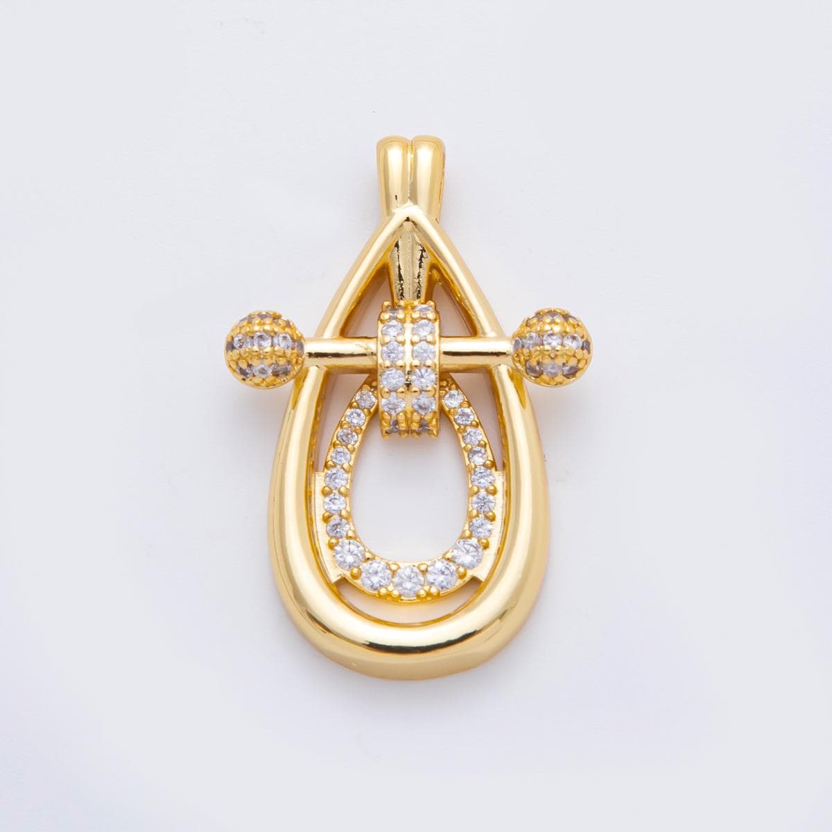 18k Gold Filled Gold Teardrop Pendant with CZ Crystals – Modern Geometric Charm, Sparkling Statement Jewelry Supply n-304