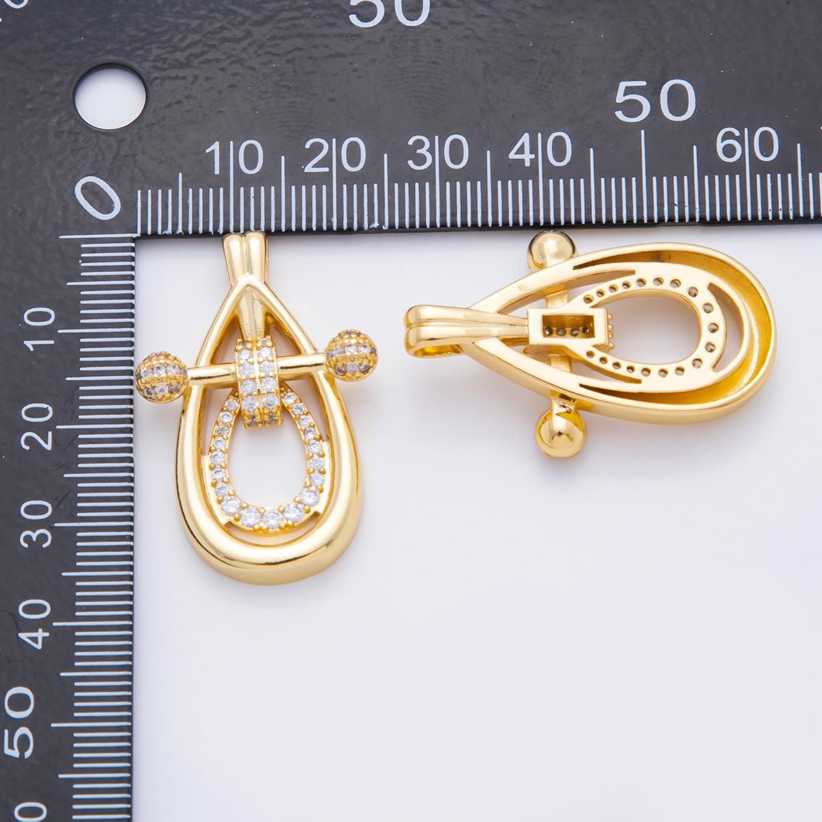 18k Gold Filled Gold Teardrop Pendant with CZ Crystals – Modern Geometric Charm, Sparkling Statement Jewelry Supply n-304
