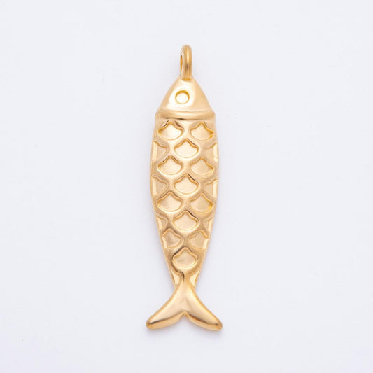PVD Gold Stainless Steel Fish Pendant Gold Fish Charm Bracelet Necklace for DIY Jewelry Making Supply Tarnish Free J-631