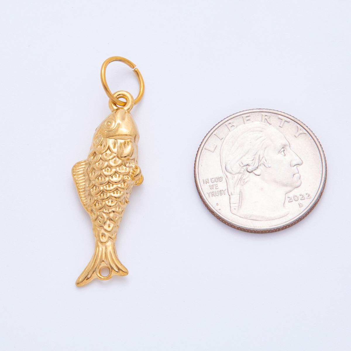 PVD Gold Stainless Steel Fish Pendant Gold Fish Charm Bracelet Necklace for DIY Jewelry Making Supply Tarnish Free j-595