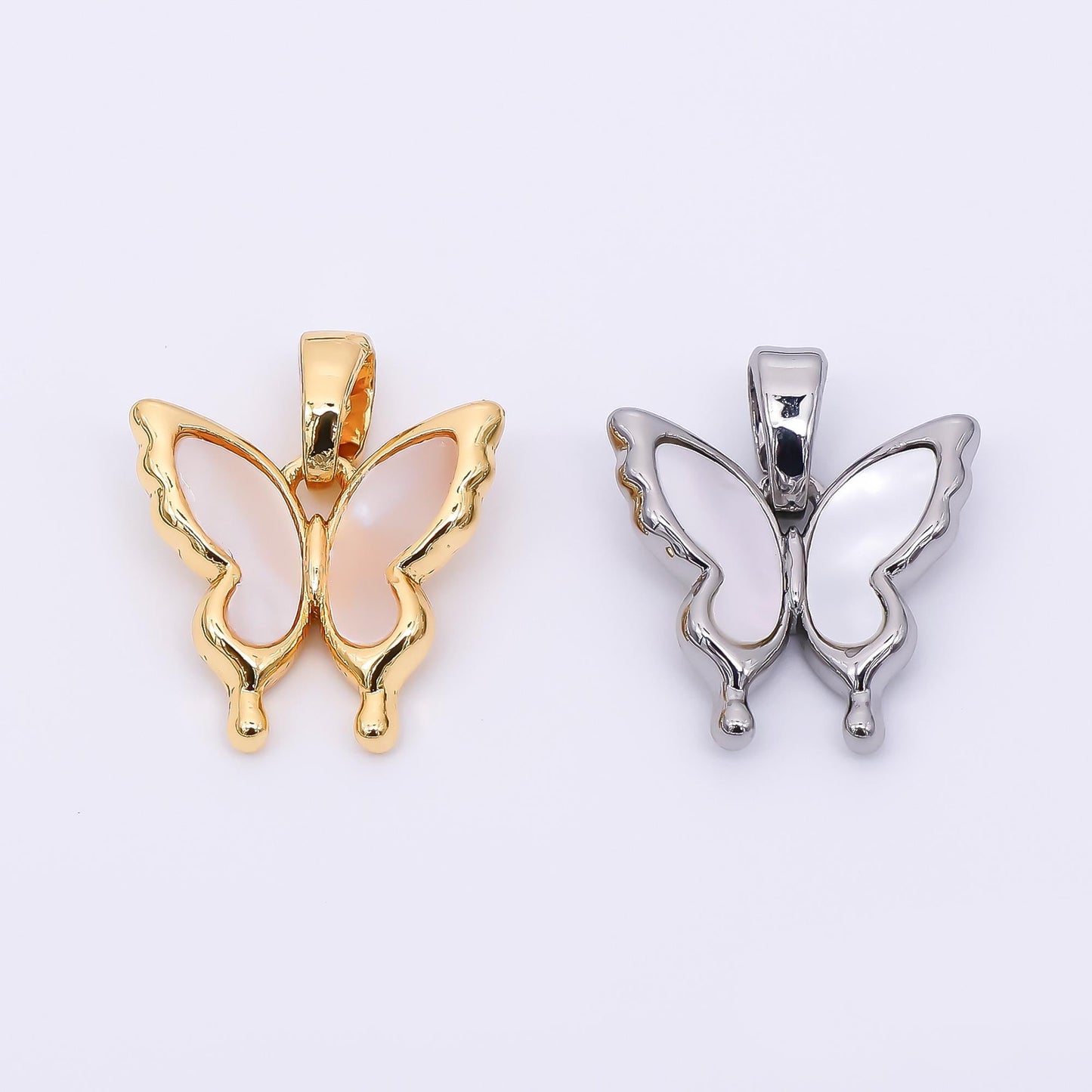 24K Gold Filled 20mm Mother of Pearl Delicate Butterfly Animal Pendant in Gold & Silver | AA-1570