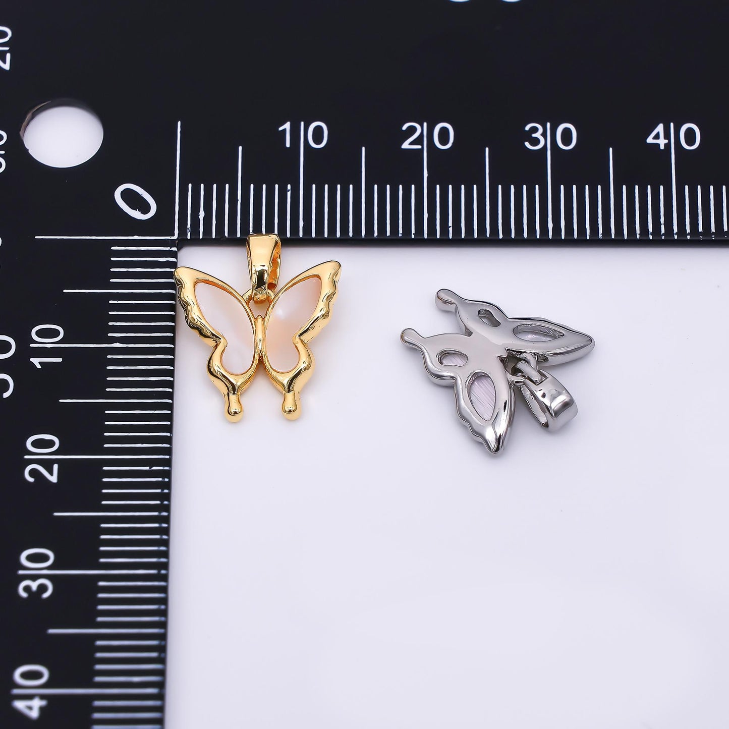 24K Gold Filled 20mm Mother of Pearl Delicate Butterfly Animal Pendant in Gold & Silver | AA-1570