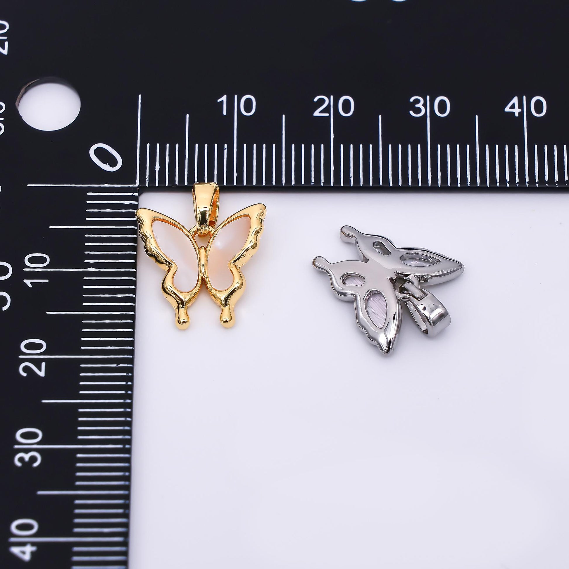24K Gold Filled 20mm Mother of Pearl Delicate Butterfly Animal Pendant in Gold & Silver | AA-1570