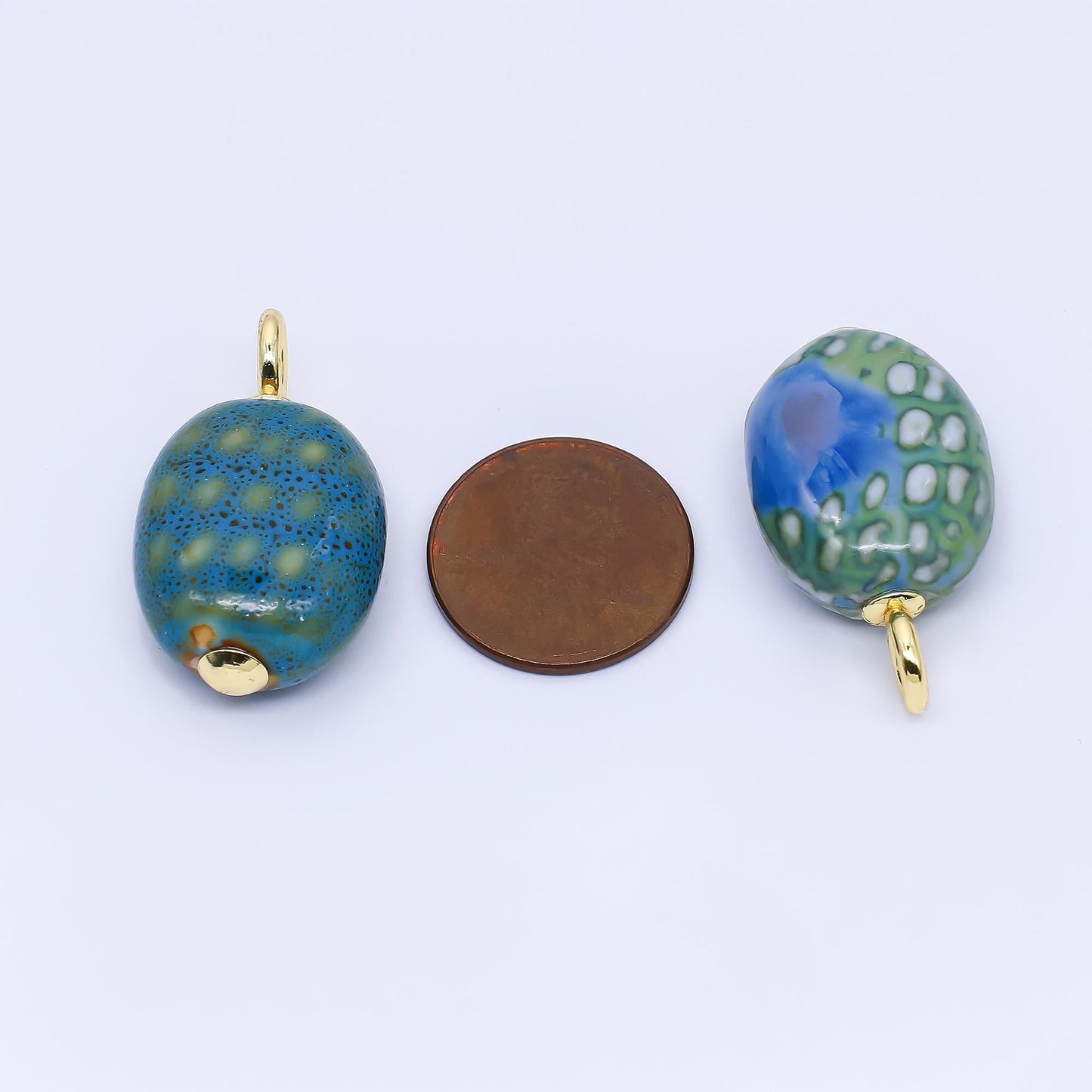 Colorful Ceramic Oval Charms Glossy Glazed Egg Beads with 18K Gold Filled Loop for DIY Jewelry, Necklace, Bracelet, or Earring Making M-215
