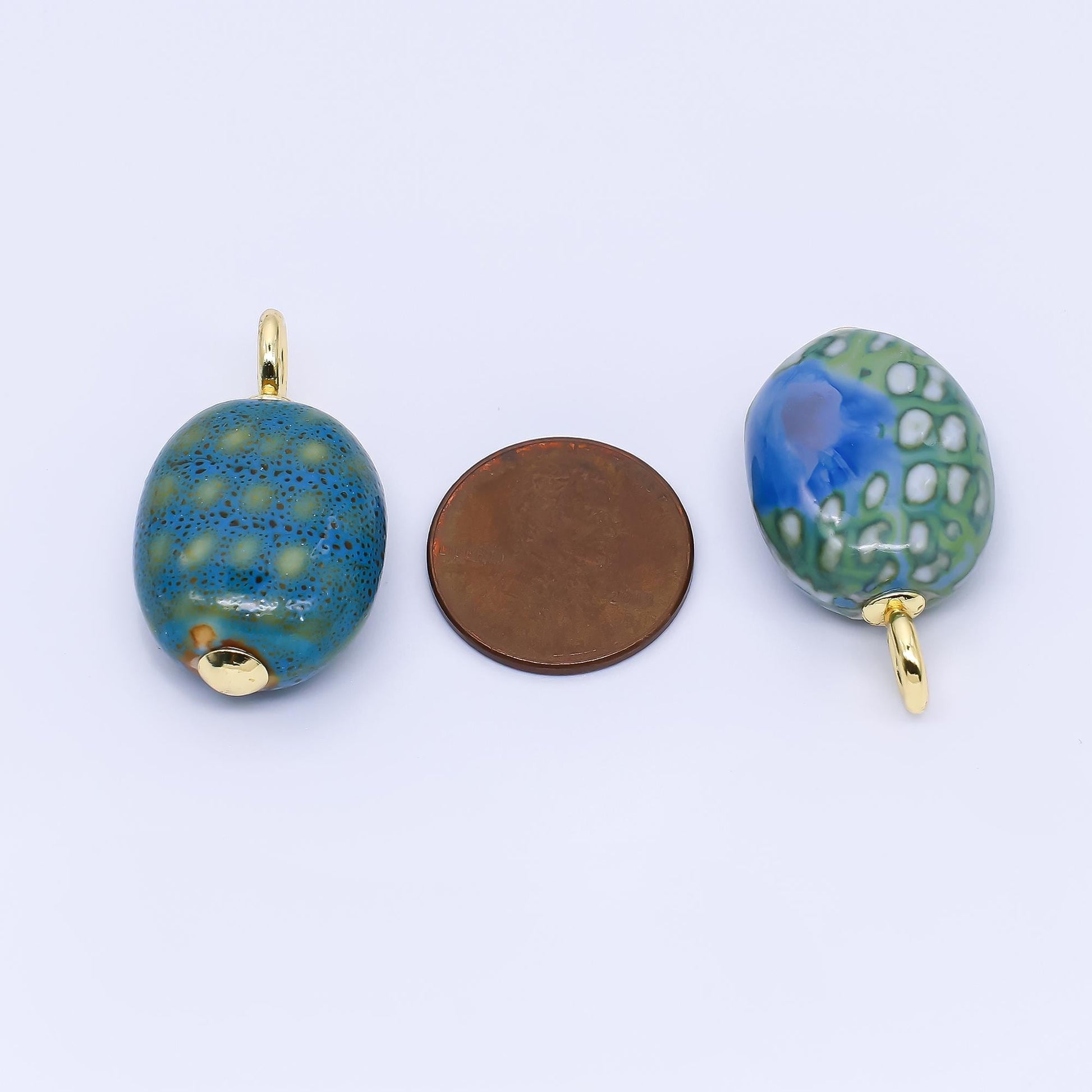 Colorful Ceramic Oval Charms Glossy Glazed Egg Beads with 18K Gold Filled Loop for DIY Jewelry, Necklace, Bracelet, or Earring Making M-215
