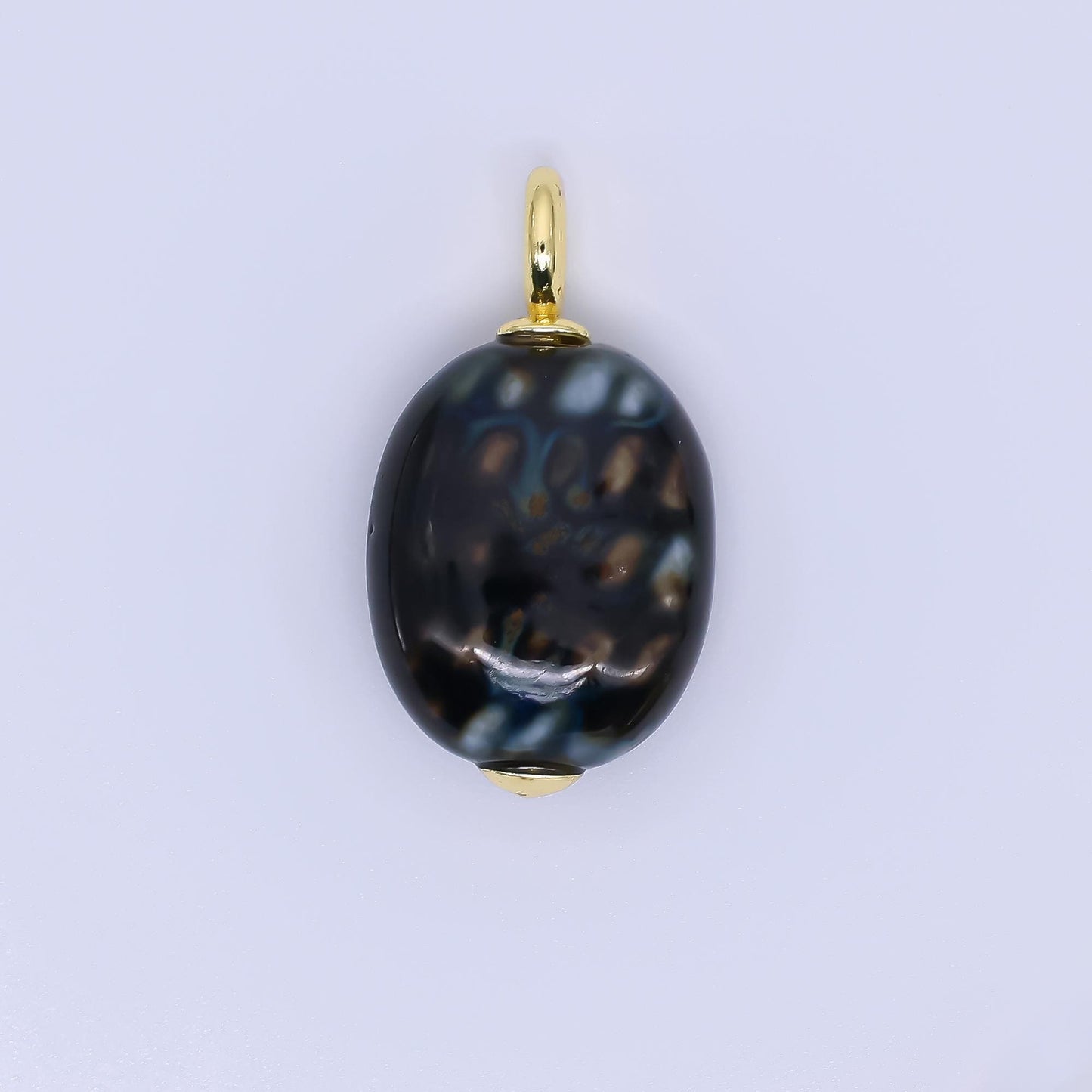 Colorful Ceramic Oval Charms Glossy Glazed Egg Beads with 18K Gold Filled Loop for DIY Jewelry, Necklace, Bracelet, or Earring Making M-215
