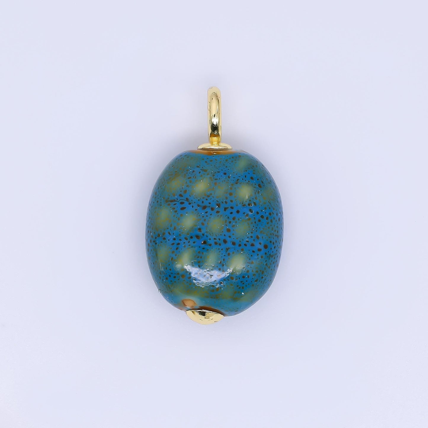 Colorful Ceramic Oval Charms Glossy Glazed Egg Beads with 18K Gold Filled Loop for DIY Jewelry, Necklace, Bracelet, or Earring Making M-215