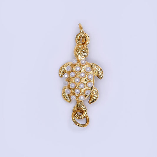 PVD Gold stainless steel Turtle charm connector for necklace bracelet link connector supplies Pearl animal Charm Y-060