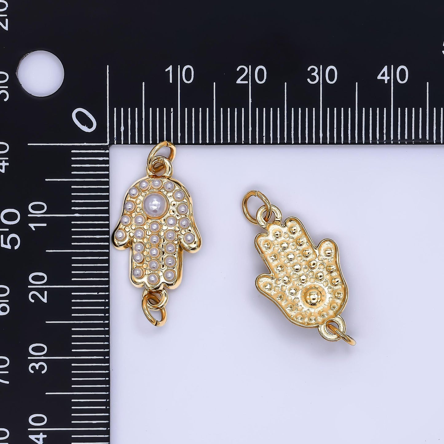 PVD Gold stainless steel Hamsa Hand charm connector for necklace bracelet link connector supplies Pearl animal Charm Y-057