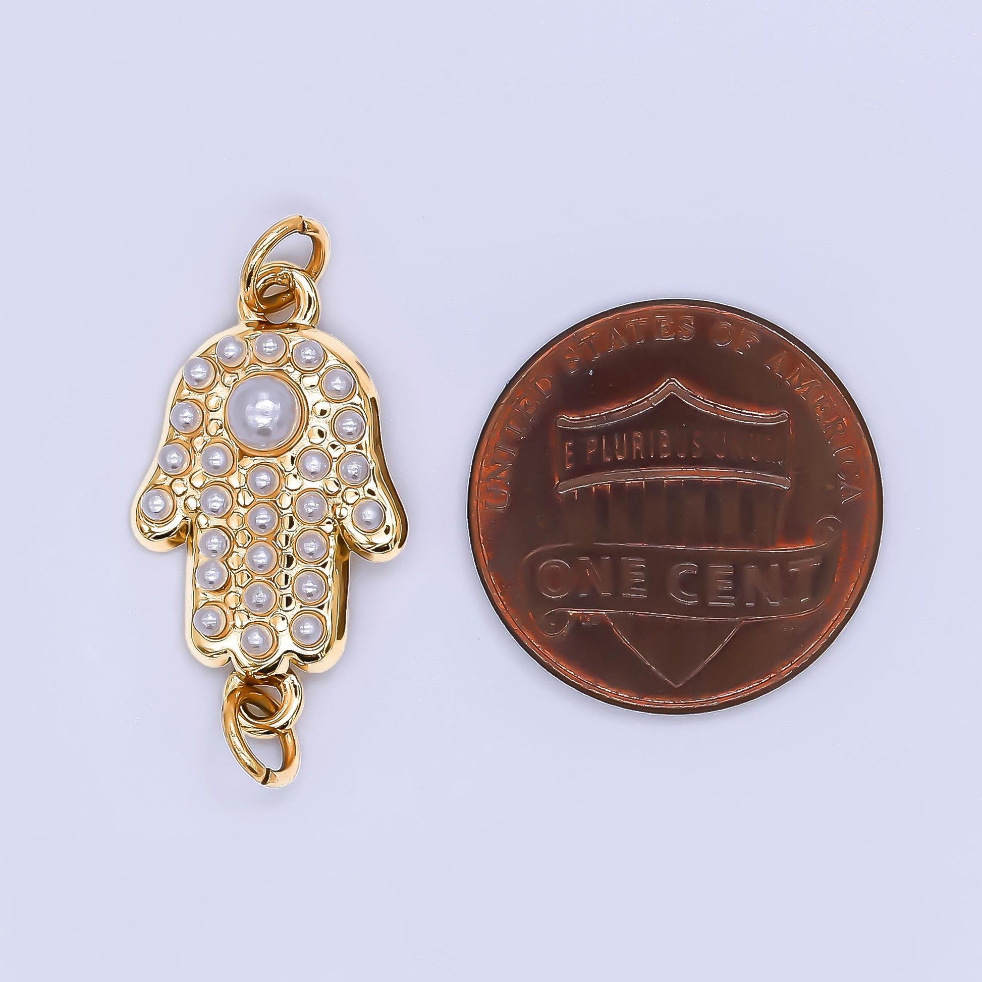 PVD Gold stainless steel Hamsa Hand charm connector for necklace bracelet link connector supplies Pearl animal Charm Y-057