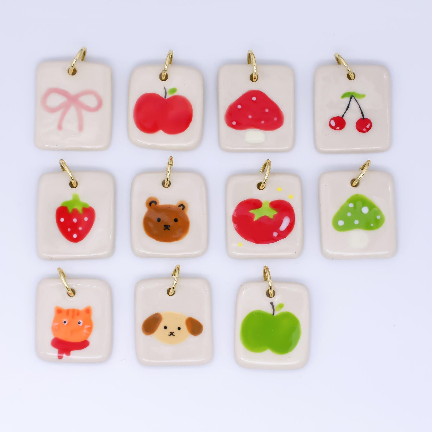 Dainty Tile ceramic charm handmade Dog Bear Bow Flower painting porcelain vintage charm for necklace bracelet jewelry making supply N-386