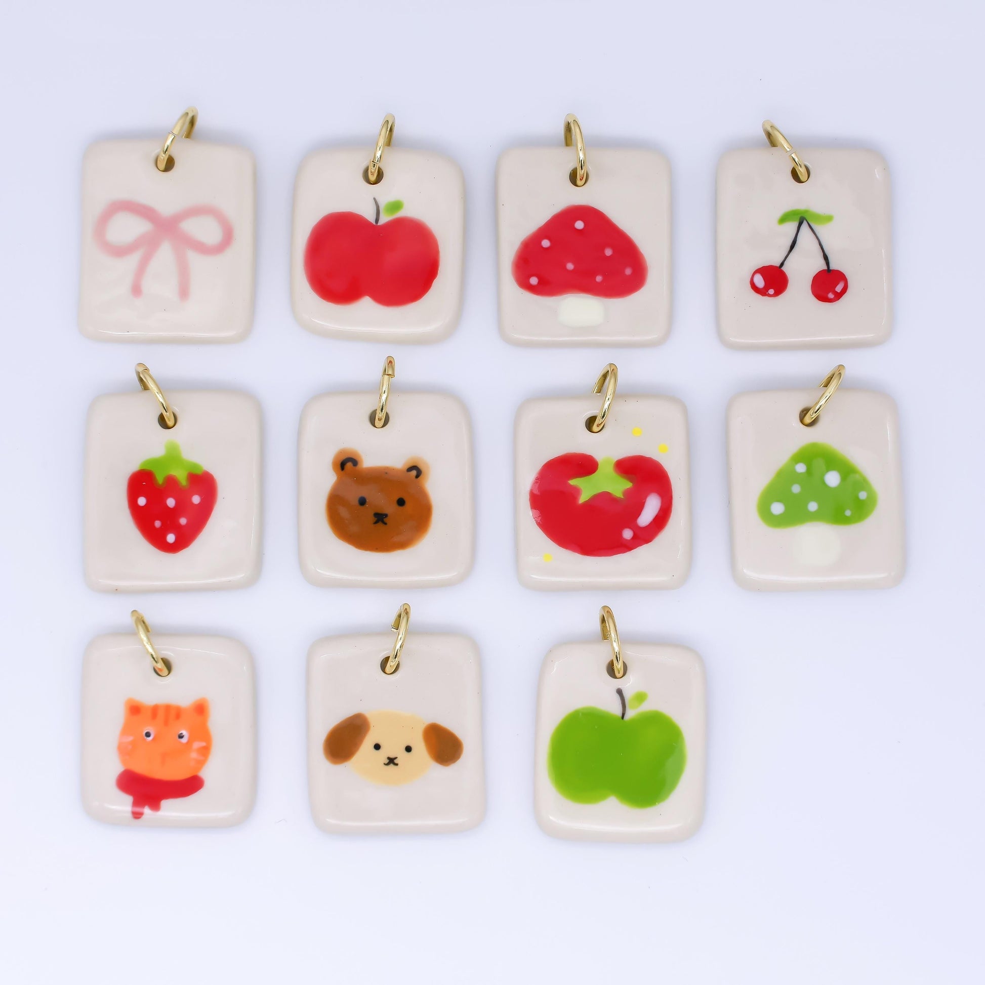 Dainty Tile ceramic charm handmade Dog Bear Bow Flower painting porcelain vintage charm for necklace bracelet jewelry making supply N-386